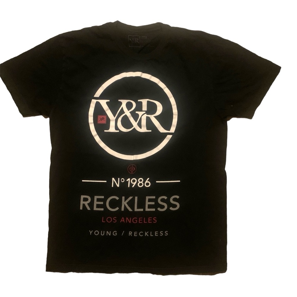 Y&R Young & Reckless Black White Short Sleeve Shirt 100% Cotton Size Large